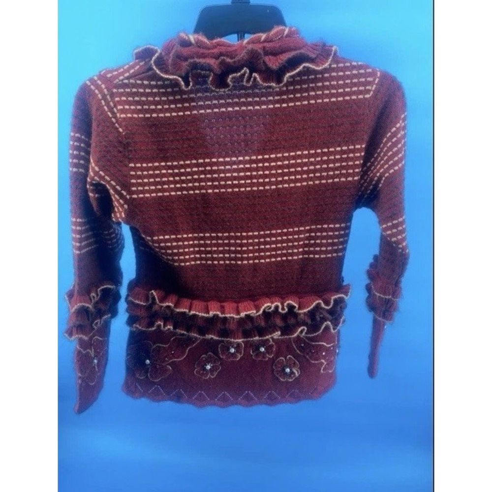 Ganpati Women's Cardigan Sweater Burgandy Long Sleeve‎ with Embelished Design - Picture 2 of 5